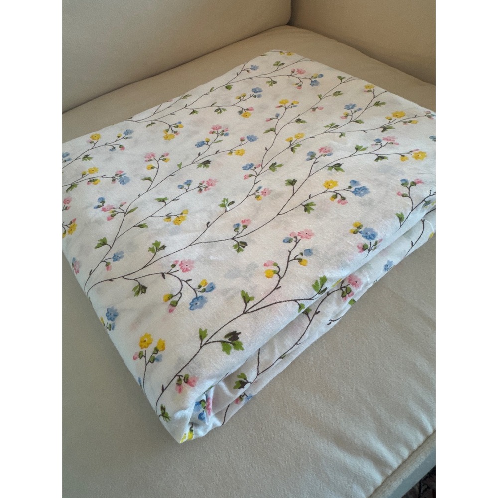 Vintage JCPenney Floral Twin Flat Sheet and Pillowcase Set White Muslin Cotton
